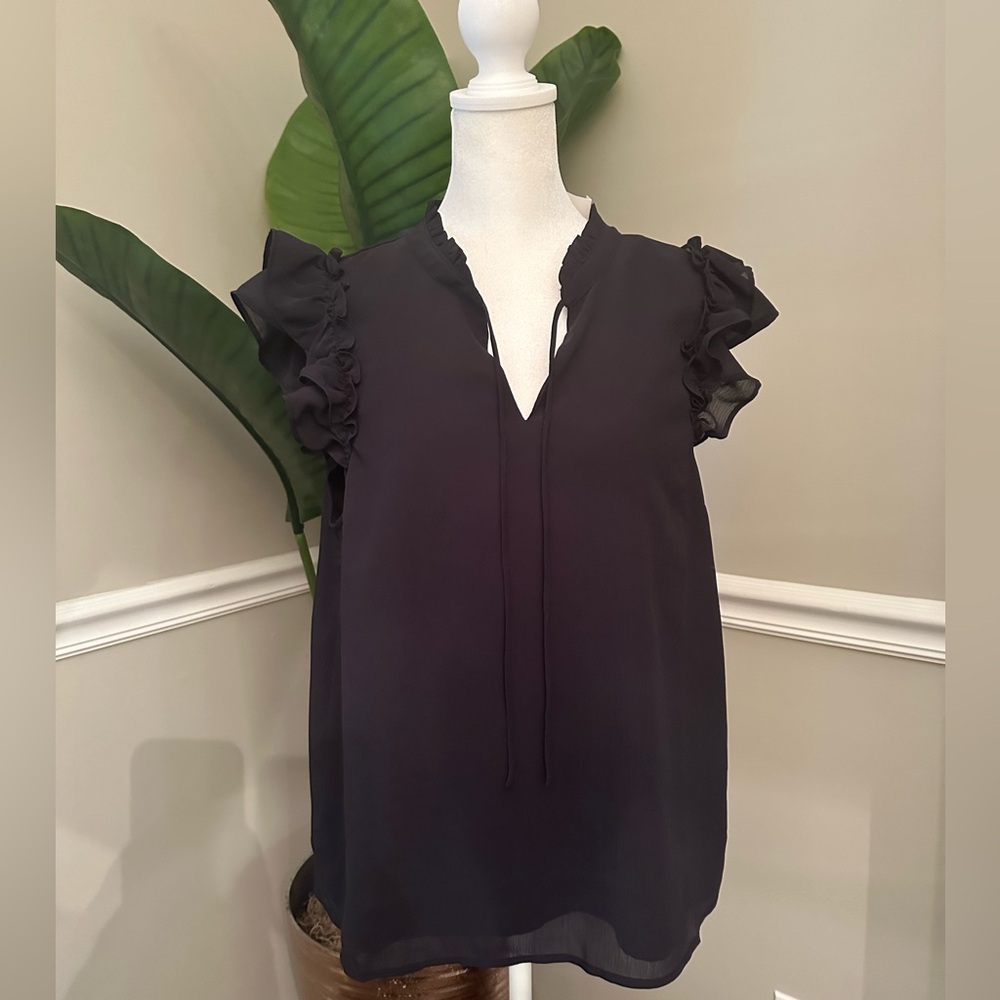NWT JCrew v-neck blouse with ruffle sleeves - tie neck - size Medium - b…